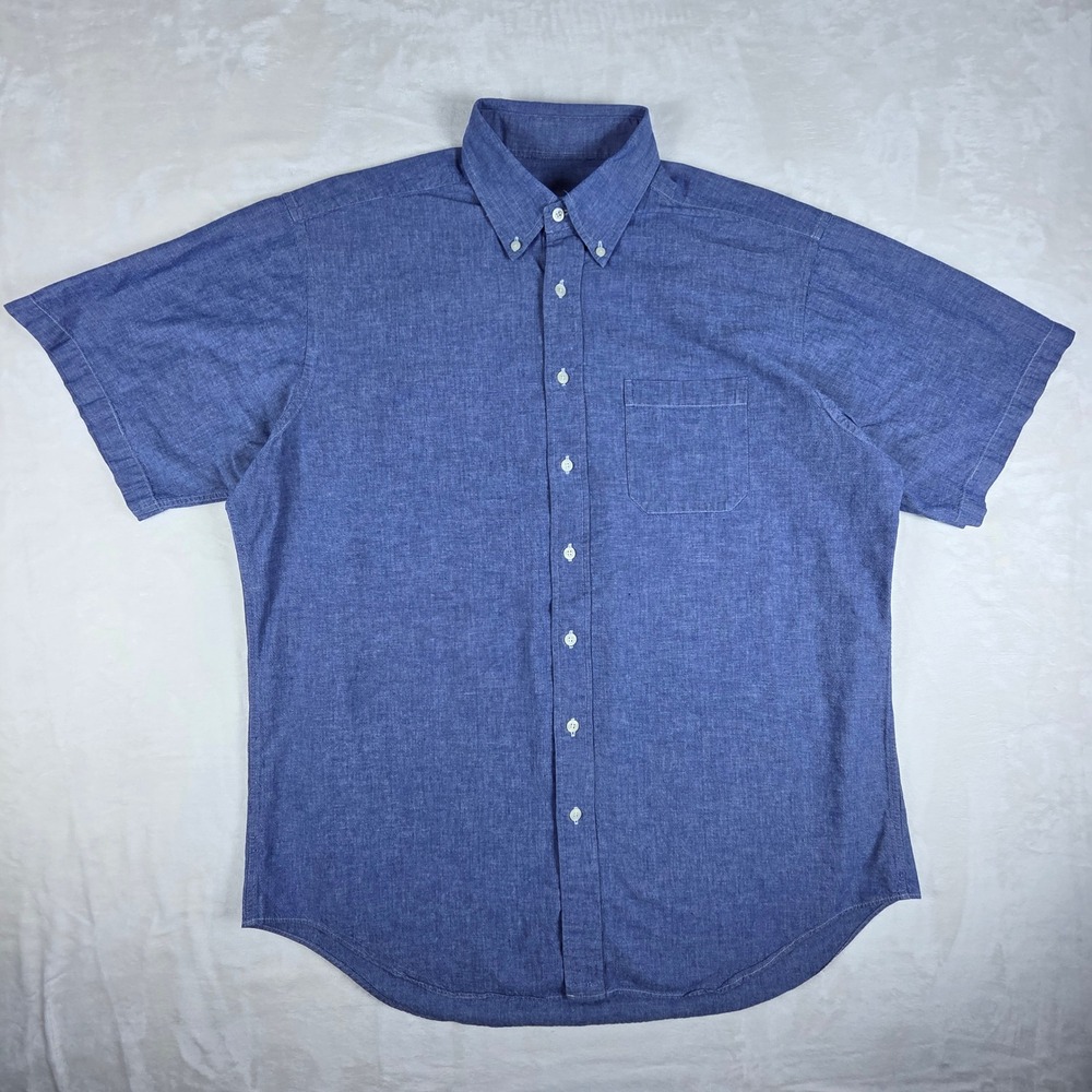 VTG 90s Brooks Brothers Chambray Shirt Mens L Short Sleeve Cotton Button Down